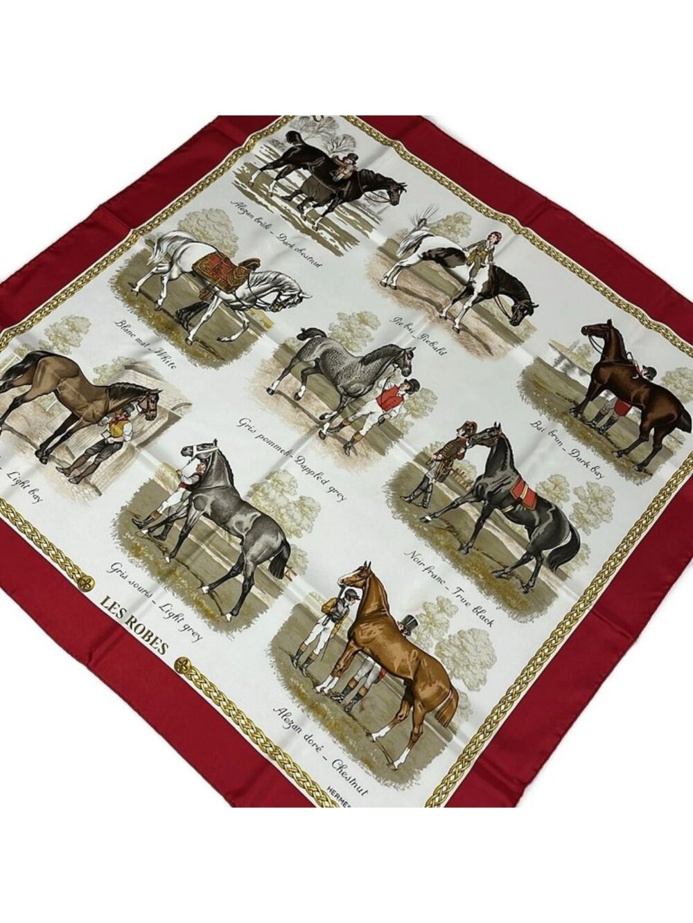 Hermes Scarf Carre 90 Red White Multi les Robes